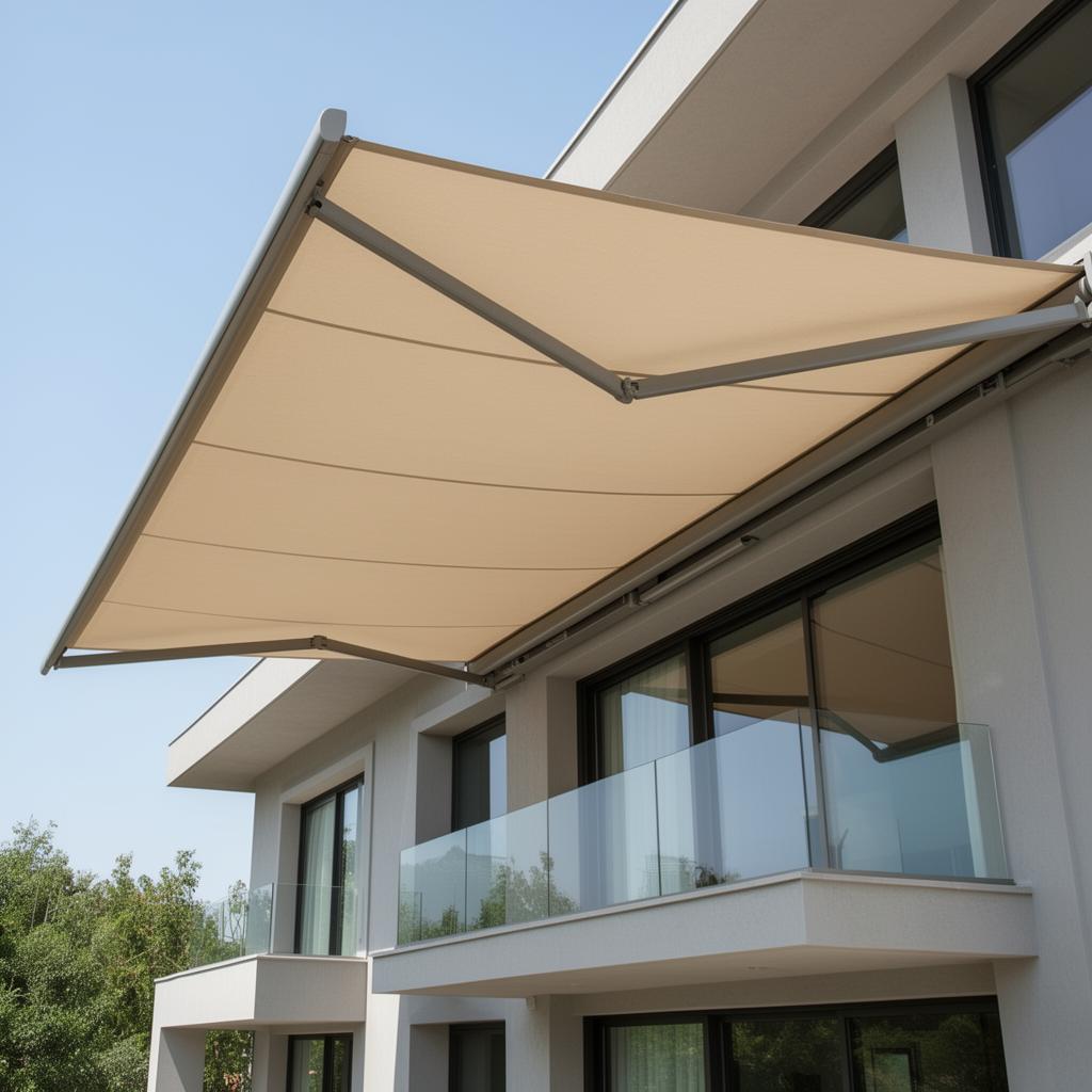 Toldo articulado em fachada residencial