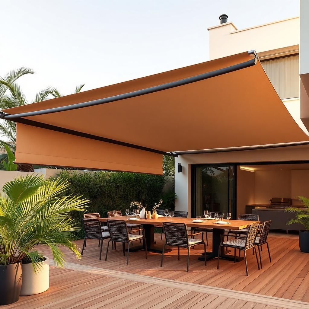 Toldo retrátil em terraço com área gourmet